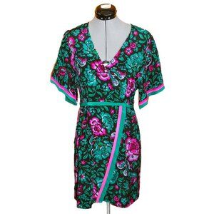 NANETTE LEPORE Silk Kimono Colorful Floral Knee Length Dress Size 6